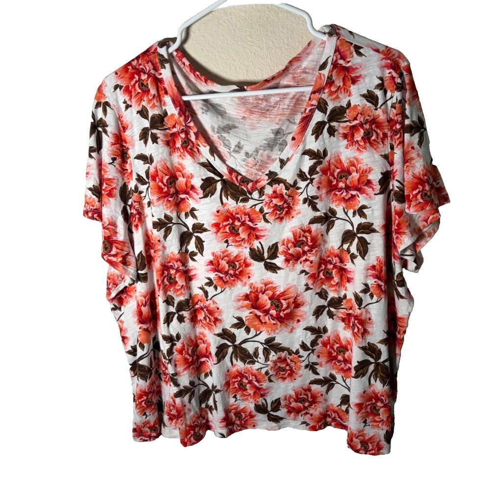 Old Navy T-Shirt Women's XXL Floral Printed V-Neck Short Sleeve Cotton Top